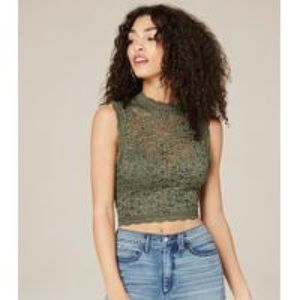 Bebe Olive green Sleeveless Lace Crop Top